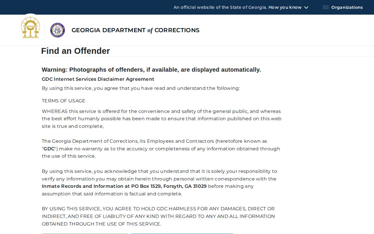 Georgia GDC offender search for Elbert County released inmates